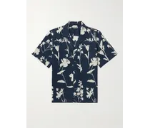 Camicia in lino floreale con colletto convertibile