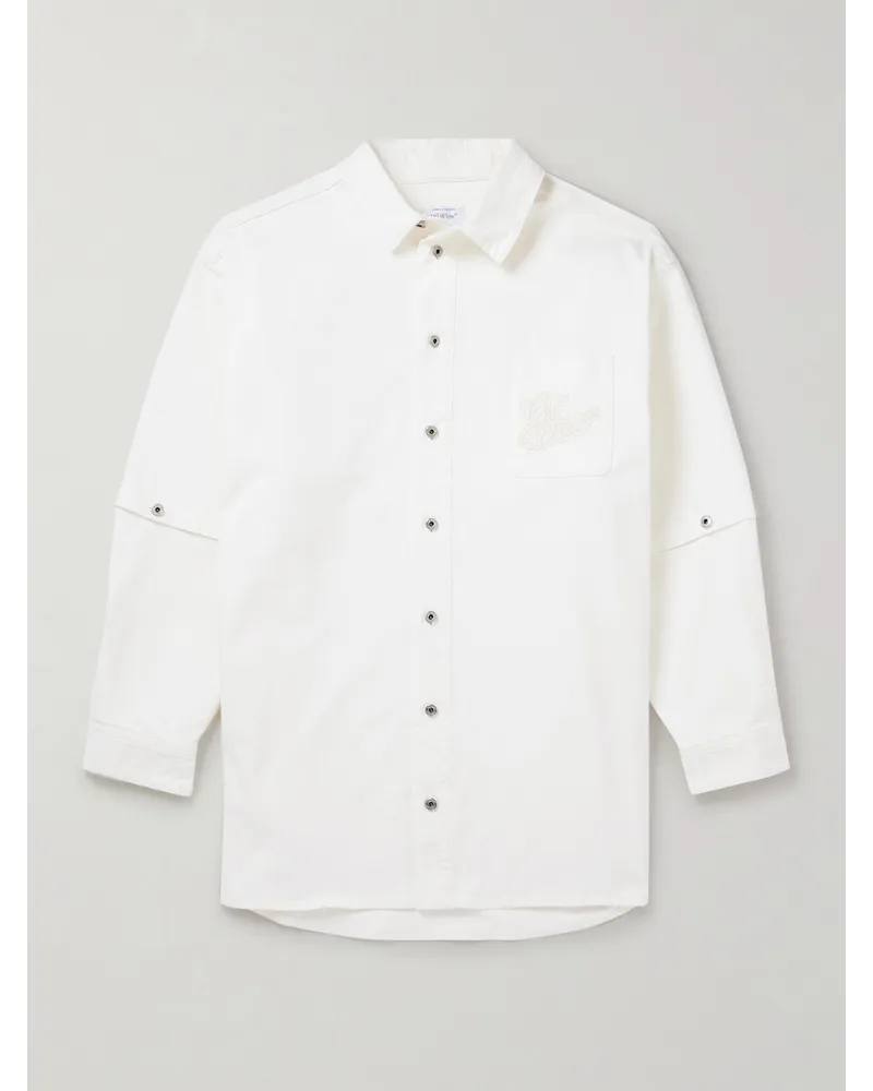 OFF-WHITE Camicia oversize convertibile in denim con logo ricamato 90s Bianco