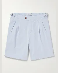 MR P. Shorts a gamba larga in twill di misto cotone biologico con pinces Blu