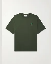 Kitsuné T-shirt in jersey di cotone con logo applicato Verde