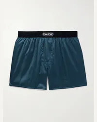 Tom Ford Boxer in raso di seta stretch con finiture in velluto Blu