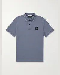 Stone Island Polo in cotone piqué stretch con logo applicato Blu