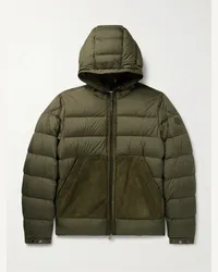 Moncler Piumino slim-fit in shell trapuntato con finiture in camoscio e cappuccio Tuffes Verde