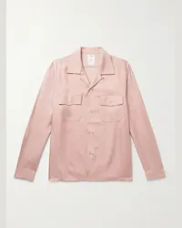 Visvim Camicia in twill di seta ricamata con colletto convertibile Keesey Rosa