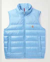 Moncler Piumino smanicato trapuntato in shell con cappuccio e logo applicato Blu