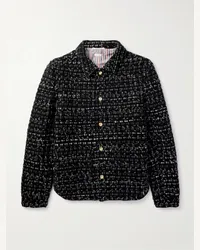 Thom Browne Giacca slim-fit in tweed sfrangiato Nero