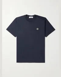 Stone Island T-shirt in jersey di cotone con logo applicato Blu