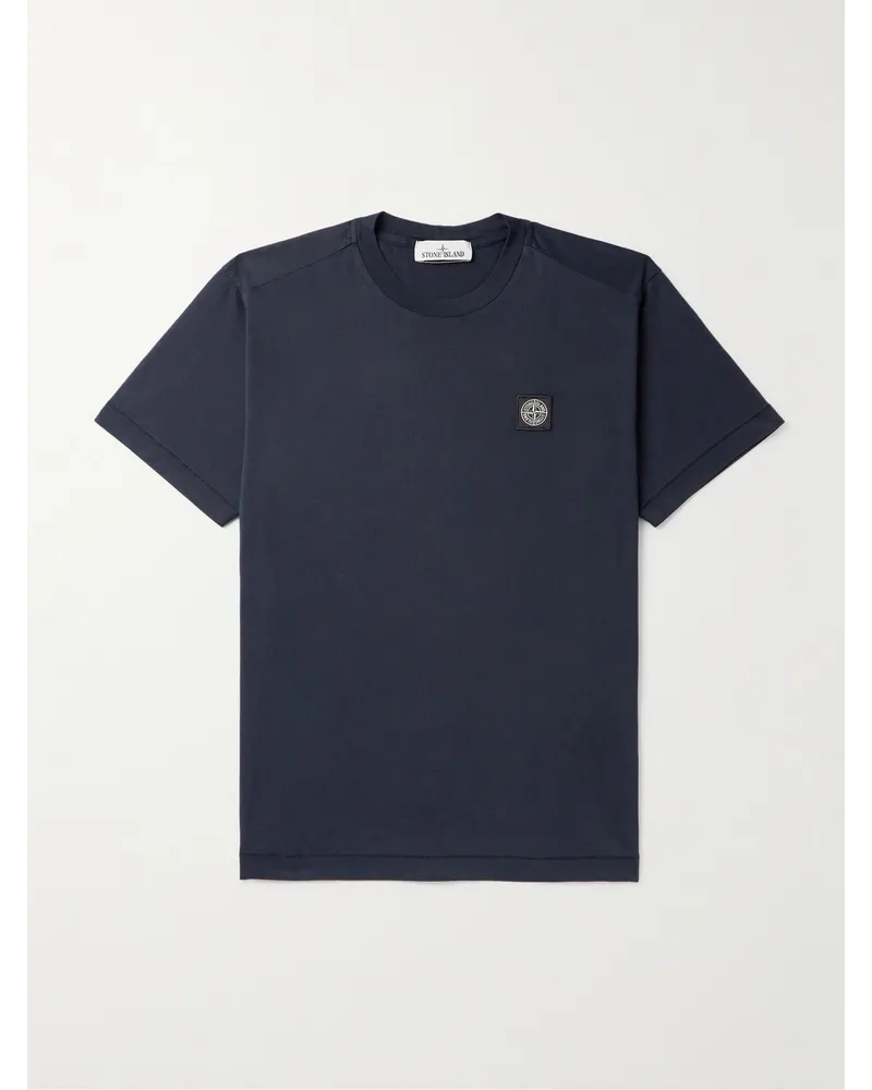 Stone Island T-shirt in jersey di cotone con logo applicato Blu