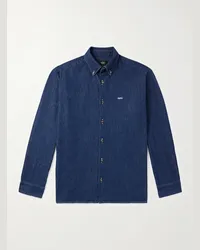 A.P.C. Camicia in denim con collo button-down e logo ricamato Mathias Blu