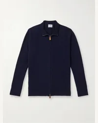 Kingsman Pullover in misto lana merino e cashmere con zip Blu