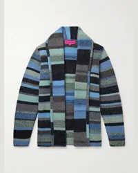 The Elder Statesman Cardigan in cashmere a righe con collo a scialle Blu