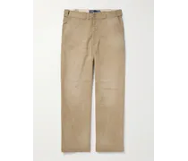 Pantaloni a gamba dritta in twill di cotone effetto consumato con ricamo