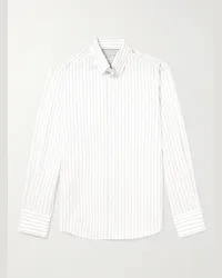 Brunello Cucinelli Camicia in cotone a righe con collo button-down Bianco