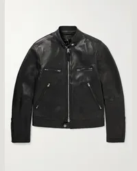 Tom Ford Giacca biker slim-fit in pelle pieno fiore Nero