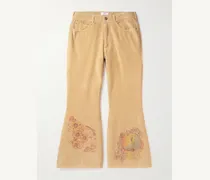 Pantaloni slim-fit svasati in velluto a coste di misto cotone con stampa