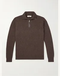 PURDEY Pullover in cashmere con finiture in pelle e mezza zip Marrone