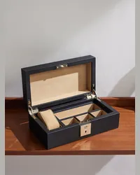 Smythson Cofanetto per orologi e gemelli in pelle a grana incrociata Panama Nero