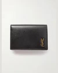 Saint Laurent Portacarte in pelle con logo applicato Nero