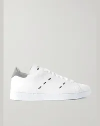 Kiton Sneakers in pelle con finiture in camoscio, ricami e logo Bianco