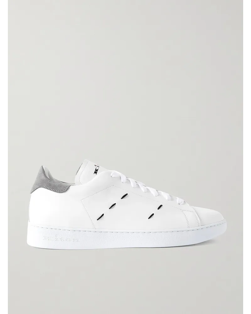 Kiton Sneakers in pelle con finiture in camoscio, ricami e logo Bianco