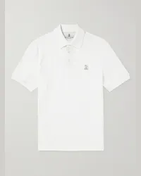 Brunello Cucinelli Polo in cotone piqué con logo Bianco