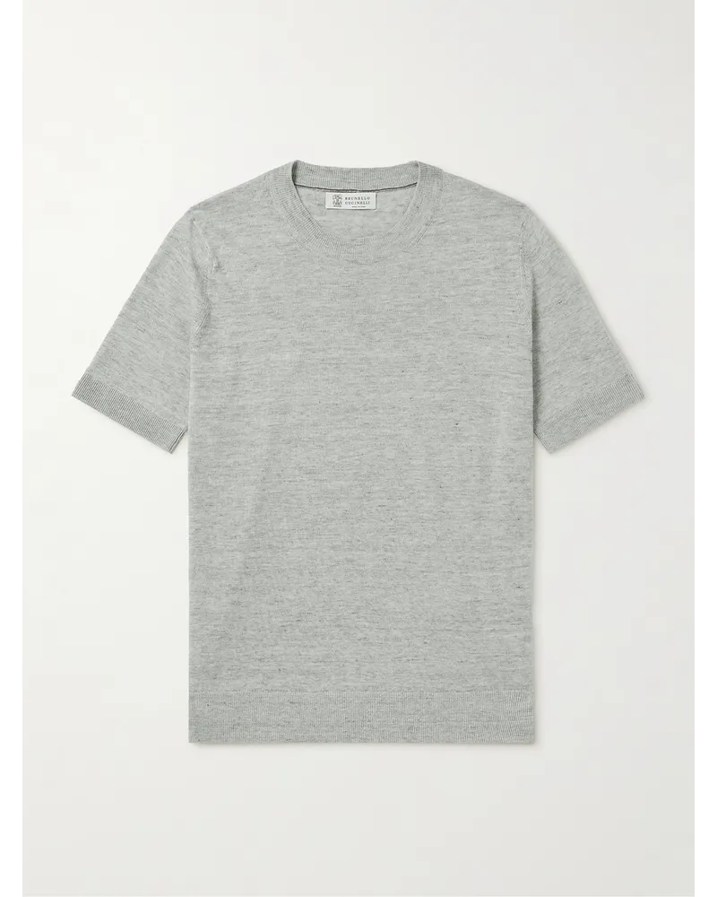 Brunello Cucinelli T-shirt in misto lino e cotone Grigio