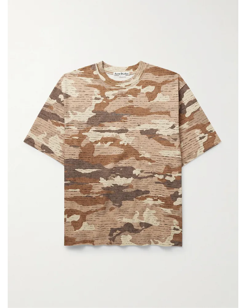 Acne Studios T-shirt in jersey di cotone con stampa camouflage e cristalli Extorr Marrone