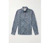 Camicia in chambray di lino con stampa paisley e collo button-down