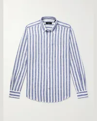 Dunhill Camicia in lino a righe con collo button-down Blu