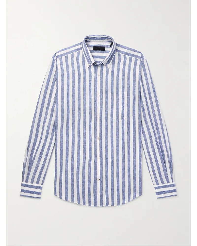 Dunhill Camicia in lino a righe con collo button-down Blu