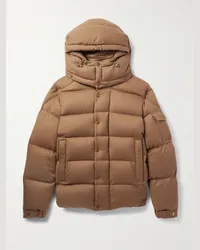 Moncler Piumino trapuntato in flanella di lana con cappuccio e logo applicato Marrone