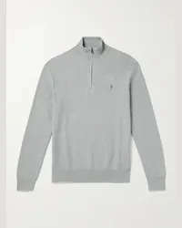 Ralph Lauren Pullover in cotone a nido d'ape con logo ricamato e mezza zip Grigio