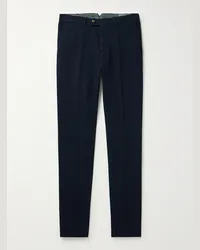 Brunello Cucinelli Pantaloni slim-fit in gabardine di cotone Blu