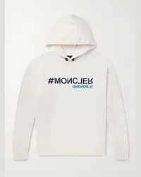 Moncler Felpa in jersey di cotone con cappuccio e logo applicato Bianco