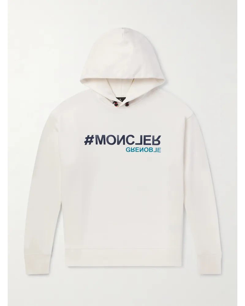 Moncler Felpa in jersey di cotone con cappuccio e logo applicato Bianco