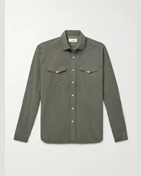 LARDINI Camicia stile western in velluto a coste di cotone Verde