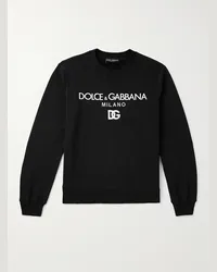 Dolce & Gabbana Felpa in jersey di cotone con ricamo e logo Nero