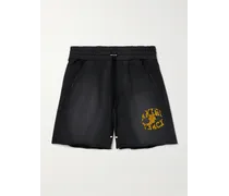 Shorts a gamba dritta in jersey di cotone effetto consumato con coulisse e logo floccato
