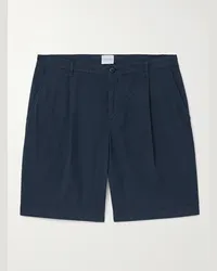 Sunspel Shorts a gamba dritta in misto cotone seersucker tinti in capo Blu