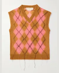 Marni Gilet in misto mohair sfrangiato a rombi Marrone