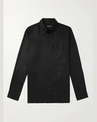 Tom Ford Camicia in popeline di lyocell con collo button-down Nero