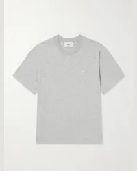 AMI Paris T-shirt in jersey di cotone con logo goffrato Grigio