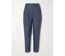 Pantaloni slim-fit in lino fiammato con pinces