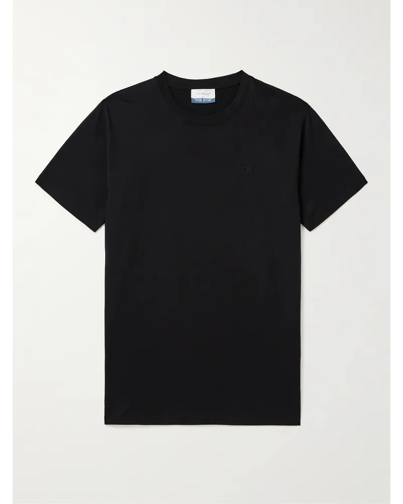 OFF-WHITE T-shirt in jersey di cotone con logo ricamato Nero