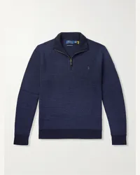 Ralph Lauren Pullover in lana merino con logo ricamato e mezza zip Blu