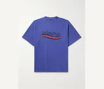 Balenciaga T-shirt oversize in jersey di cotone con logo stampato Blu