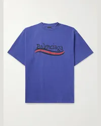 Balenciaga T-shirt oversize in jersey di cotone con logo stampato Blu