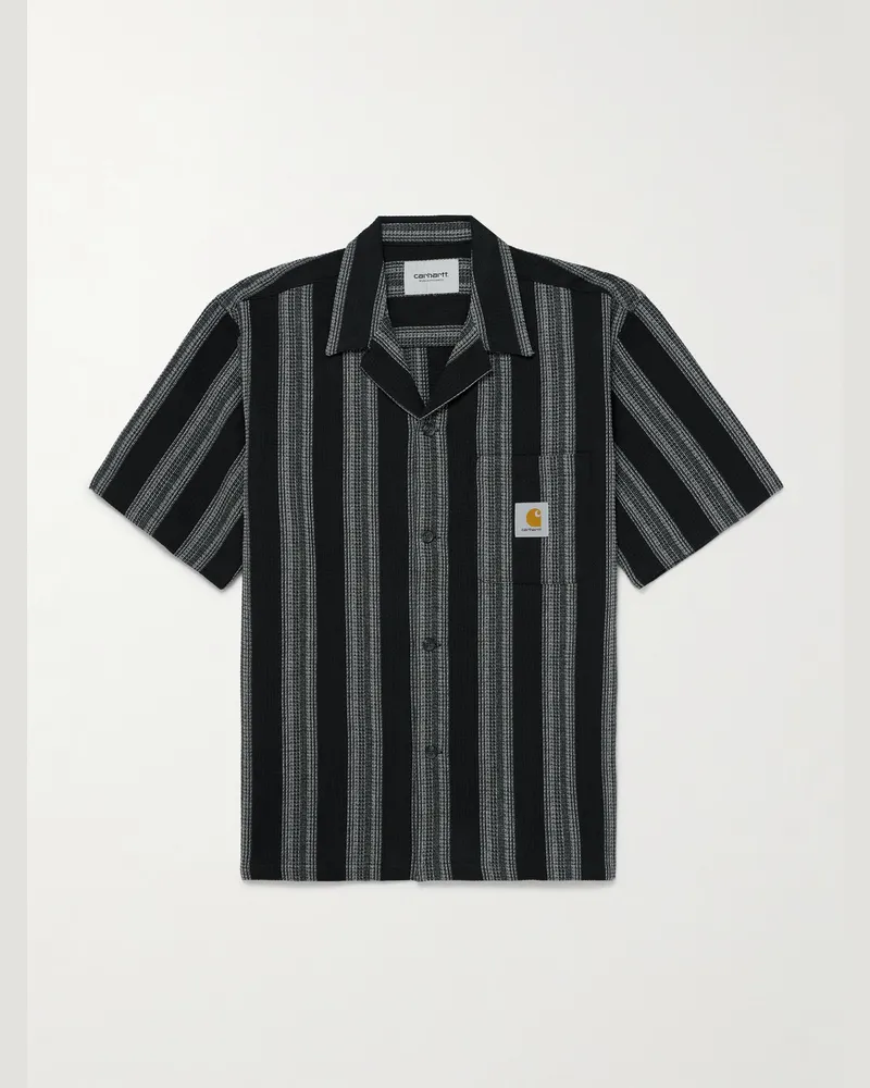 Carhartt WIP Camicia in cotone punto waffle a righe con colletto aperto Dodson Nero