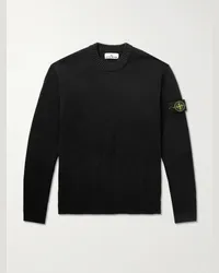 Stone Island Pullover in misto cotone con logo applicato Nero