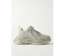 Triple S Mesh and Distressed Leather Sneakers